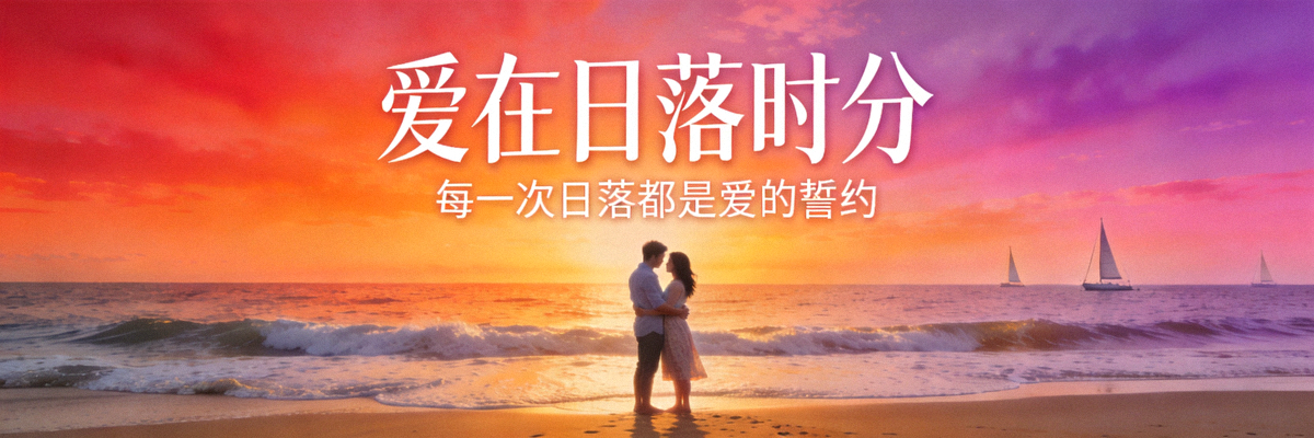 爱情电影海报：浪漫海边日落