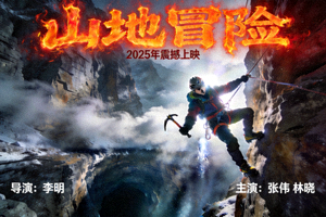 动作电影《山地冒险》海报：登山者在悬崖上